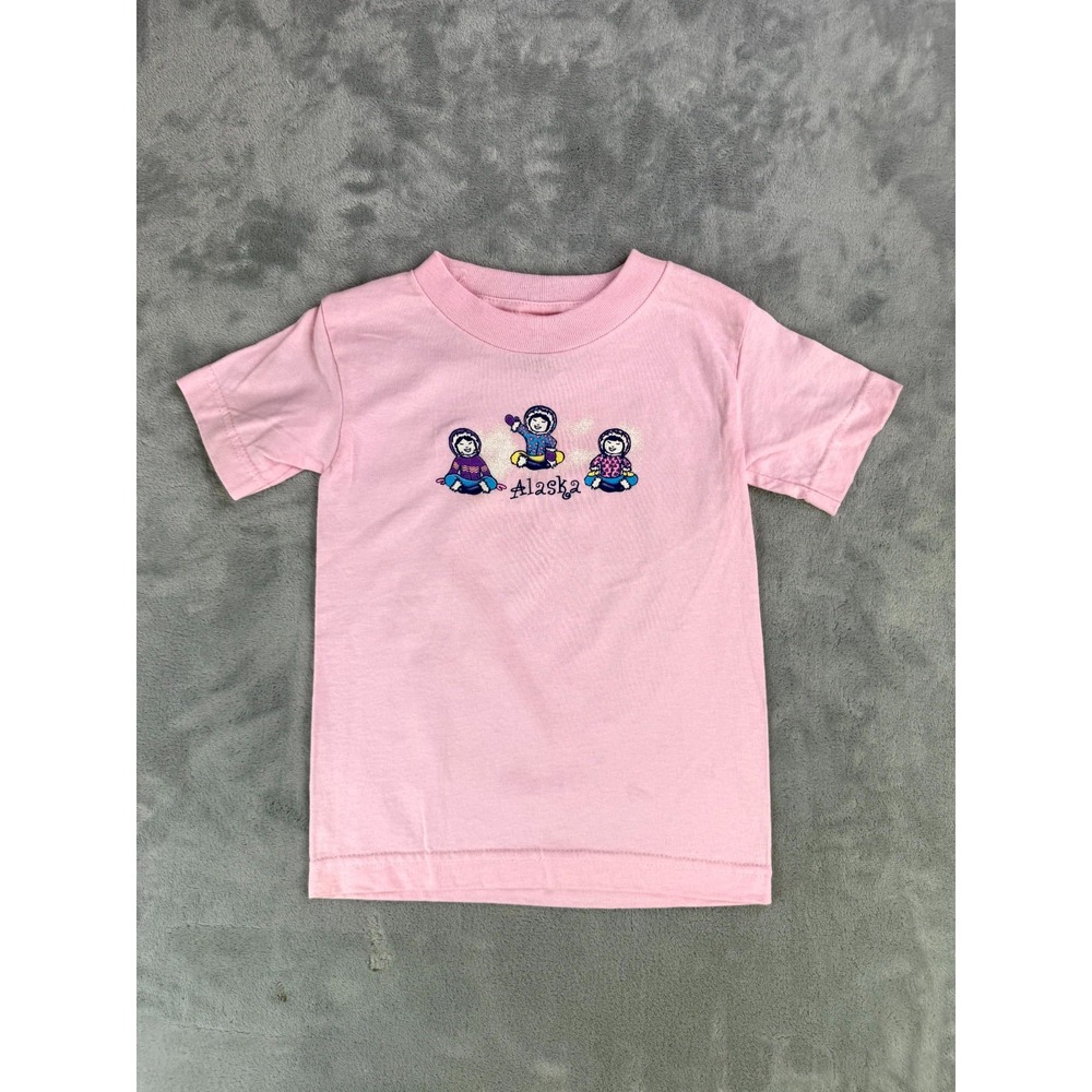 Alstyle Apparel & Activewear T-Shirt Youth XS 2/4 Pink Alaska Eskimo Graphic